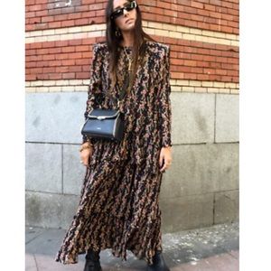 NWT Zara black floral midi dress with ruffles XS